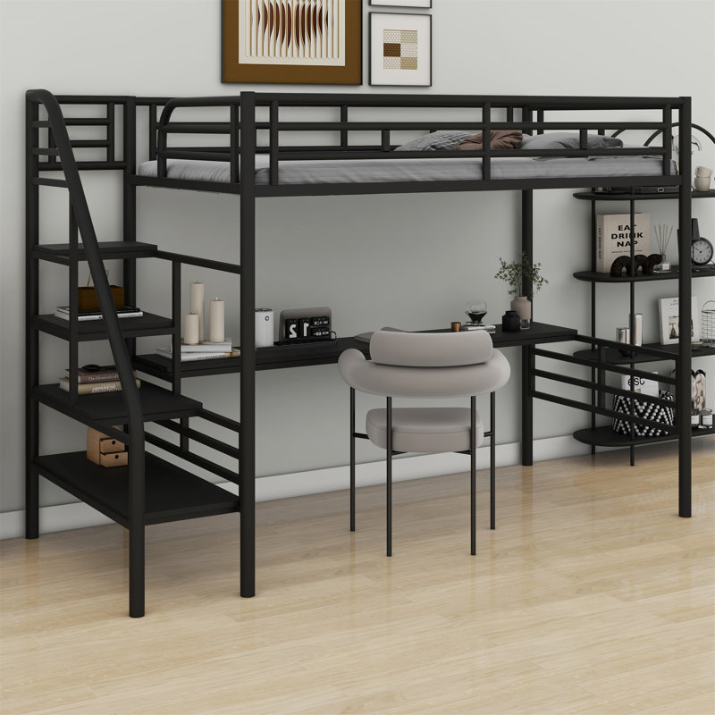 Structure de lit mezzanine en métal avec bureau