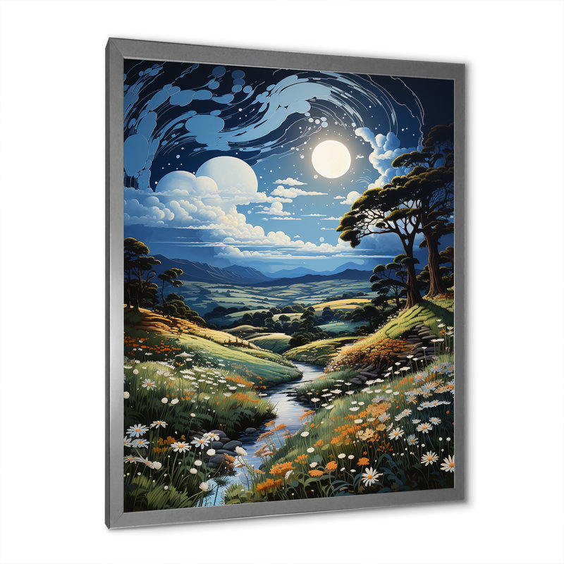 «Blue Sky Celestial Dreams Pastoral», reproduction d'art sur toile, H 40 po x l 30 po x P 1,5 po, Cadre photo argenté