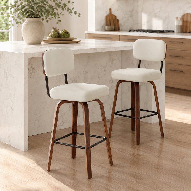 Swivel Counter Stool, Blanc, Tabouret de bar (siège d'une hauteur de 29,5 po)