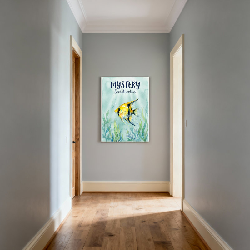 Ensemble de 1 tableau mural aquarelle sur toile tendue représentant des poissons dans les eaux mystérieuses et secrètes