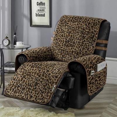 Recliner Chair Cover, Faux Fur Slipcover, Stay In Place (Leopard, 23" Regular Recliner)