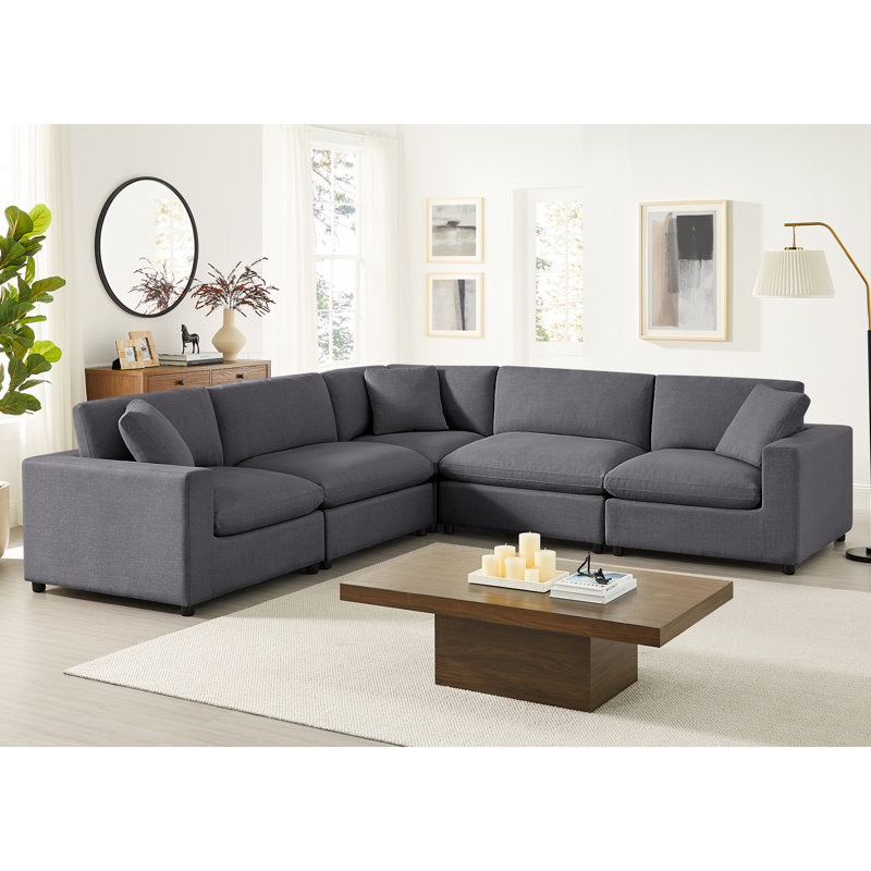 Canapé modulaire 5 pièces Vinessa, Polyester gris