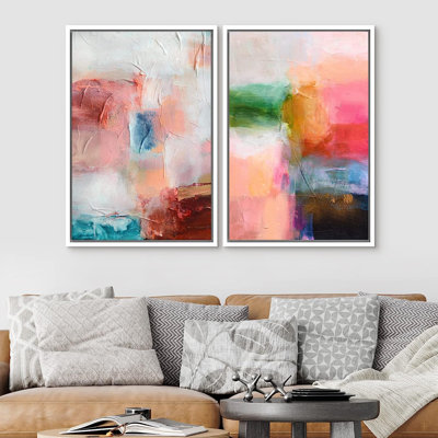 Colorful Brushstrokes " Bright Pastel Watercolor Paint Strokeism Colorful " 2 - Pieces