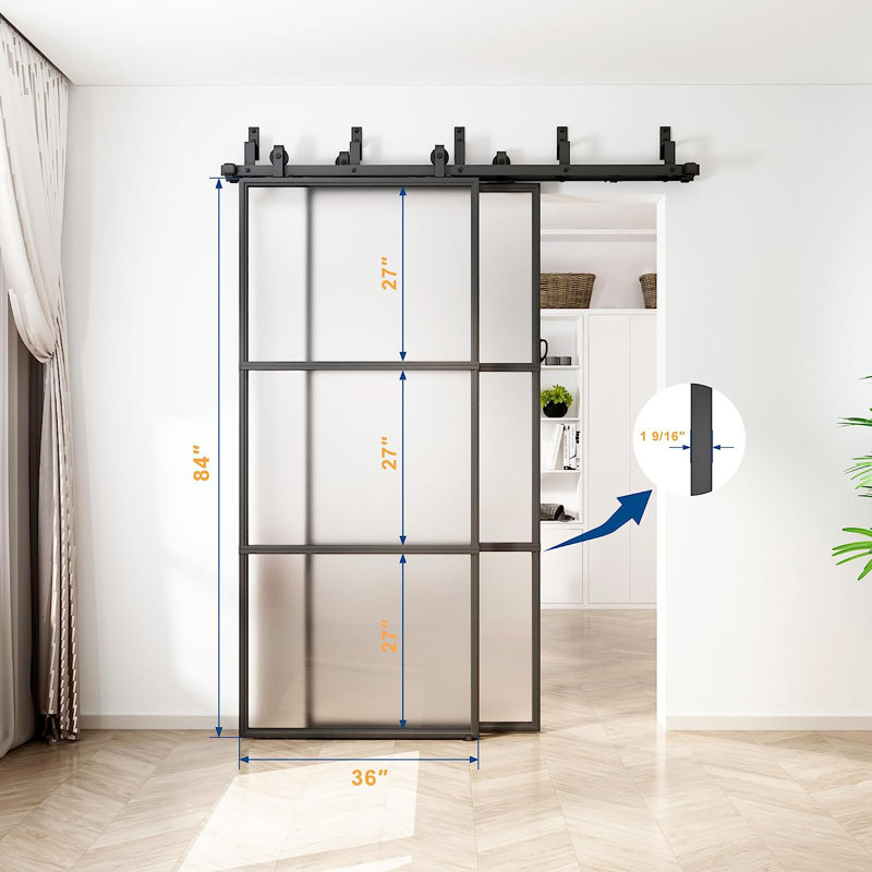 Porte de grange en verre givré BUBASS 72 po x 84 po avec quincaillerie double 6 pi et fermeture en douceur JUBEST