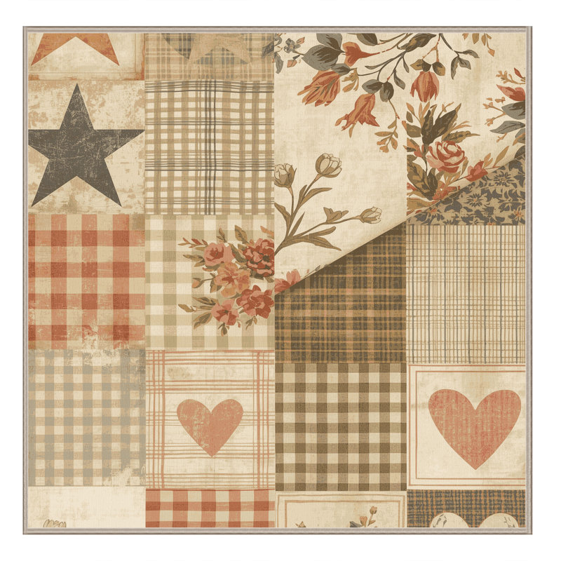 Tapis en patchwork beige lavable à la machine Pavla Cottage Americana, Carré 4 pi