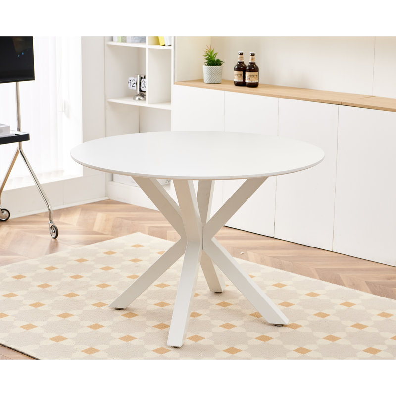 White Dining Table For Cafeteria, 42.1" Round Top With Metal Legs, Design Table, Modern And Functional, White