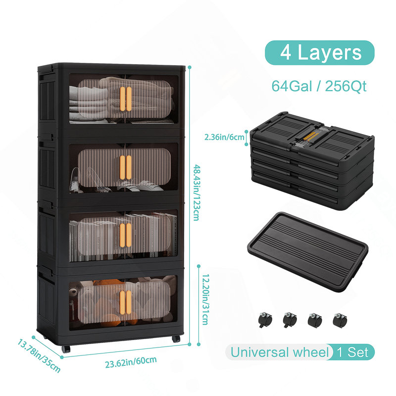 Armoire de rangement pliante polyvalente avec porte magnétique et roulettes, idéale pour organiser divers espaces et classer des articles