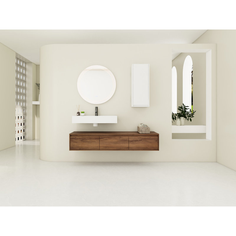Meuble-lavabo de salle de bain avec lavabo en résine et armoire latérale - 60 po, moderne, 3 tiroirs de rangement à fermeture en douceur contemporain