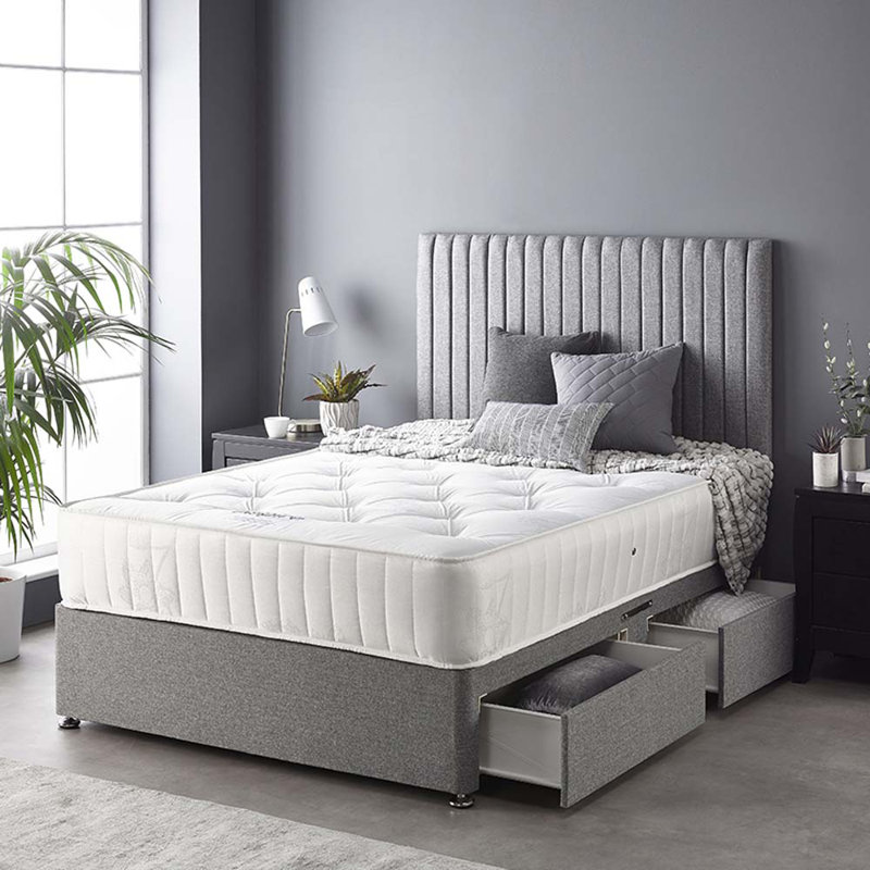 Soho Pocketsprung Divan Bed Set, Grey, 2 Drawers, Kingsize (5')