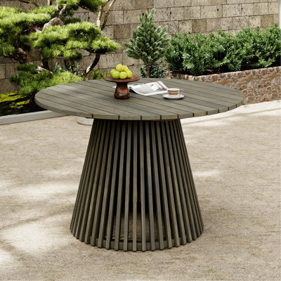 Table de salle à manger d'extérieur en bois gris de 46,05 po de diamètre, idéale pour socialiser du bois rond en plein air avec des tons, idéale pour recevoir des invités