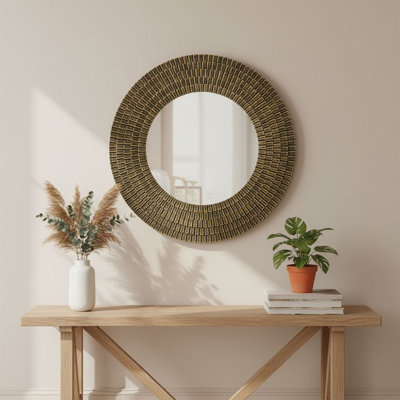 Miroir rond rond noir et doré, miroir décoratif décoratif en bois