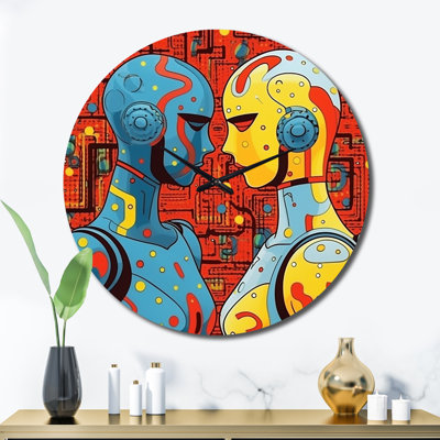 Horloge murale en métal Retro Robot Couple In Love I