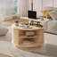 Table basse ronde de 80 cm avec plateau relevable, portes coulissantes cannelées et rangement-2039637604