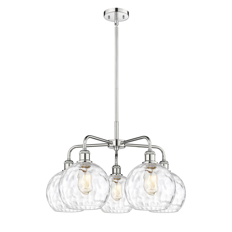 Lustre suspendu 5 lumières en verre 24 po Athens, H 15,88 po x l 26 po x P 26 po, Chrome poli