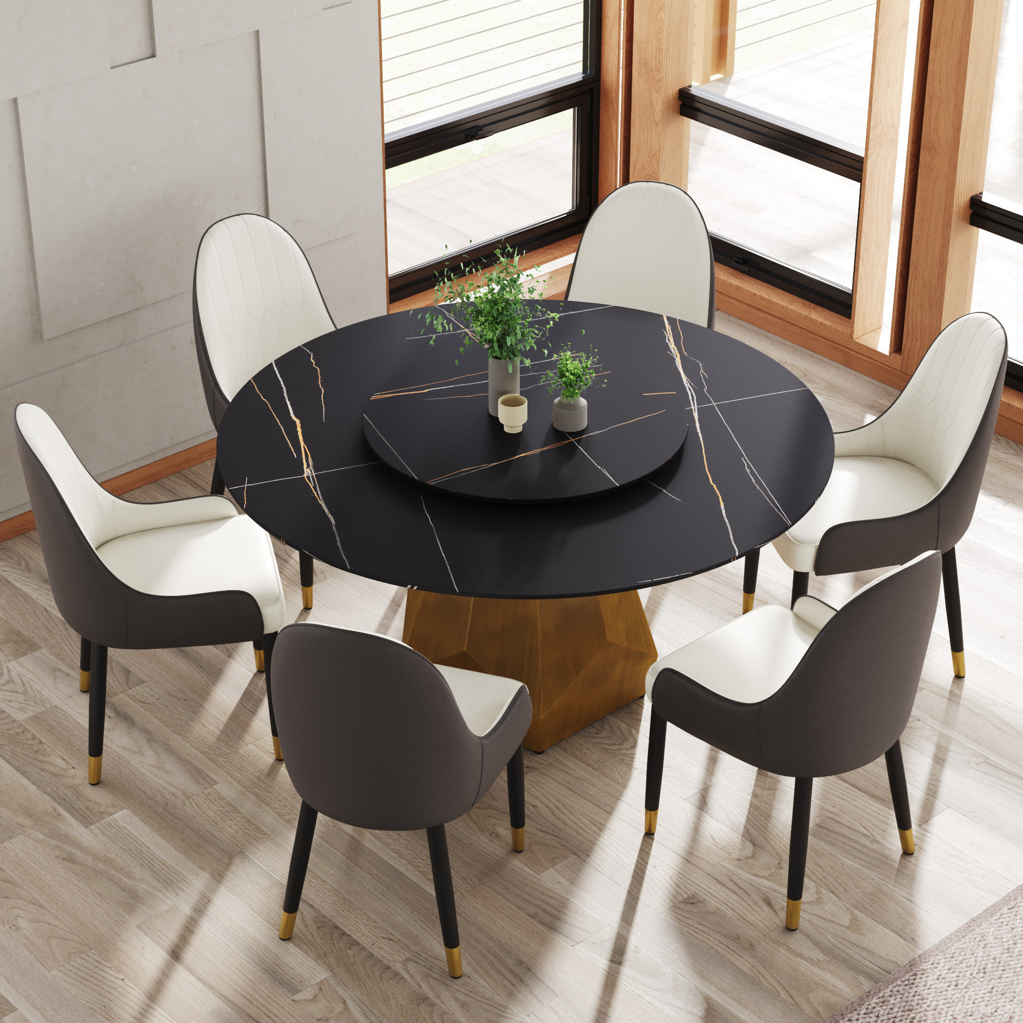 Everly Quinn Elegant Rotating Marble Dining Table Durable Metal ...