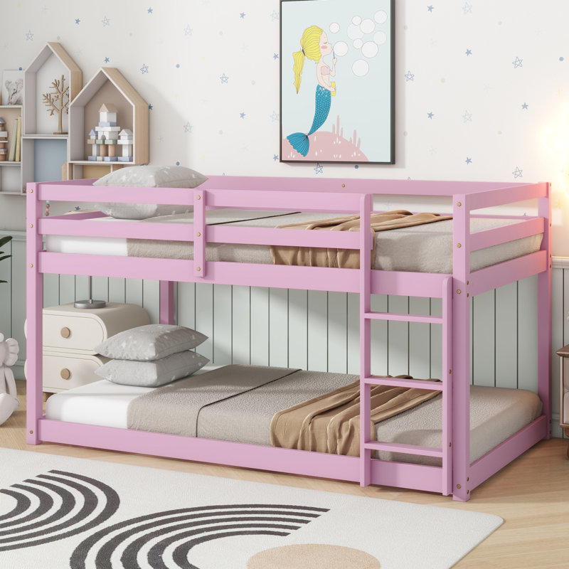 Lit superposé simple au-dessus d'un lit simple avec échelle, lit plateforme, Pink