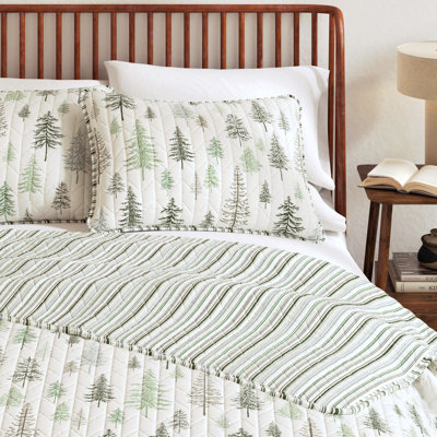 Rustic Lodge Trees Microfiber Reversible Quilt Set With Shams