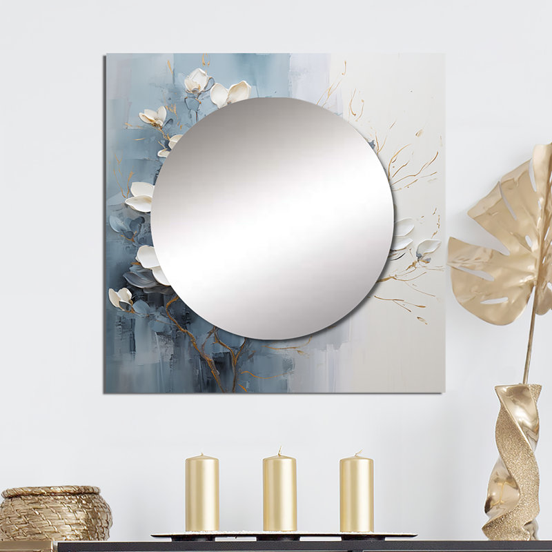 Miroir mural de salon Khamoni - Magnolias, 23 po x 23 po