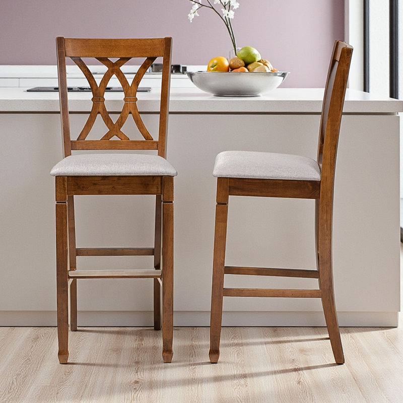 Empower Fabric Upholstered and Wood Bar Stools in Brown/Gray, 47.47'' H X 17.90'' W X 20.63'' D, Gray, Brown