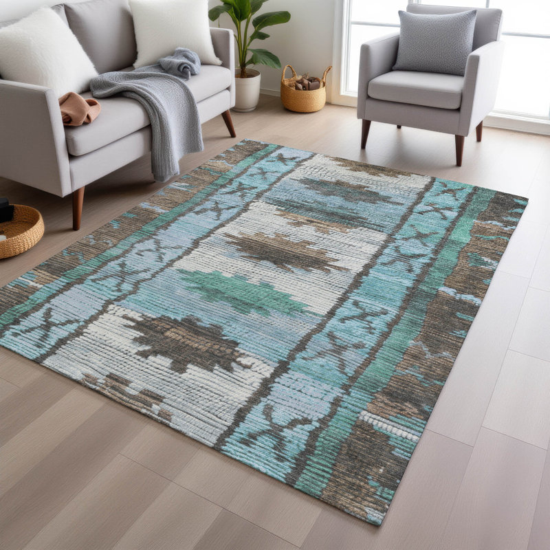 Tapis intérieur / extérieur brun lavable à la machine Xhevrie, Rectangulaire 8 pi x 10 pi