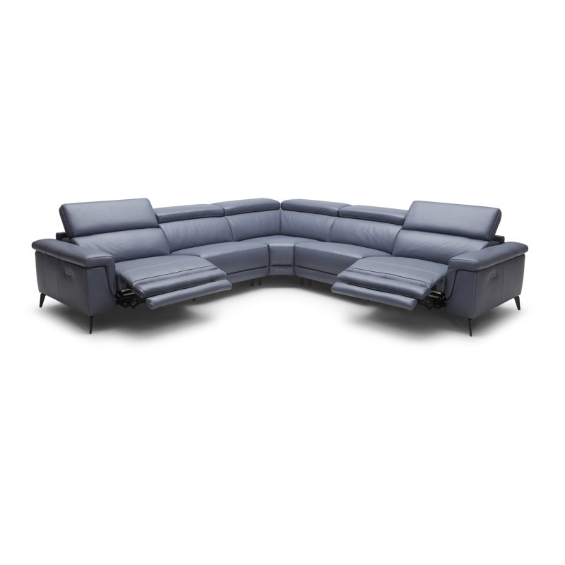 Philippa Upholstered Power Reclining L-Shaped Sectional Right Hand Facing, Slate Genuine Leather