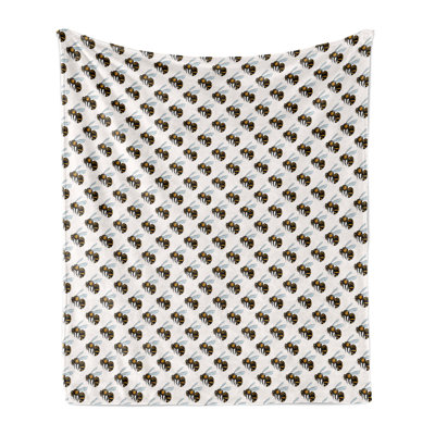 Ambesonne Nature Art Fleece Throw Blanket Detailed Buzzing Bee Grey Multicolor