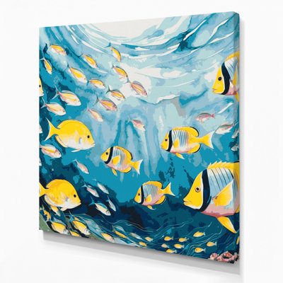 Hawaiian Fish Groups Blue Canvas Wall Art