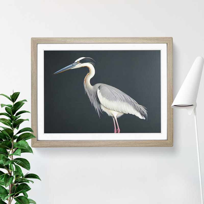 Awesome Heron Bird - Framed Print, 46cm H x 64cm W x 2cm D, Oak
