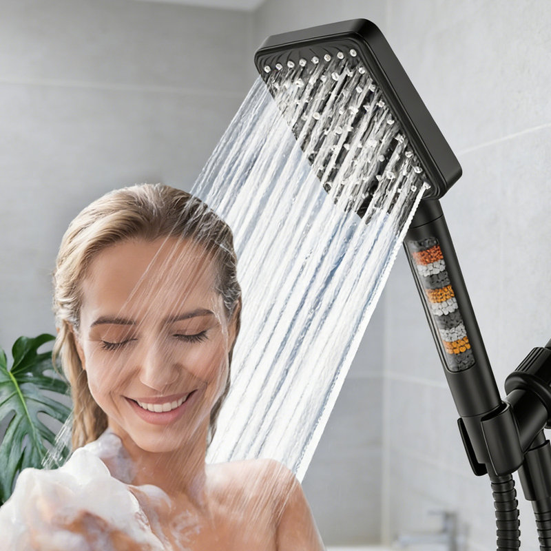 6 Modes High Pressure Handheld Showerhead With Filters, Filtered Shower Head With Handheld,, Black