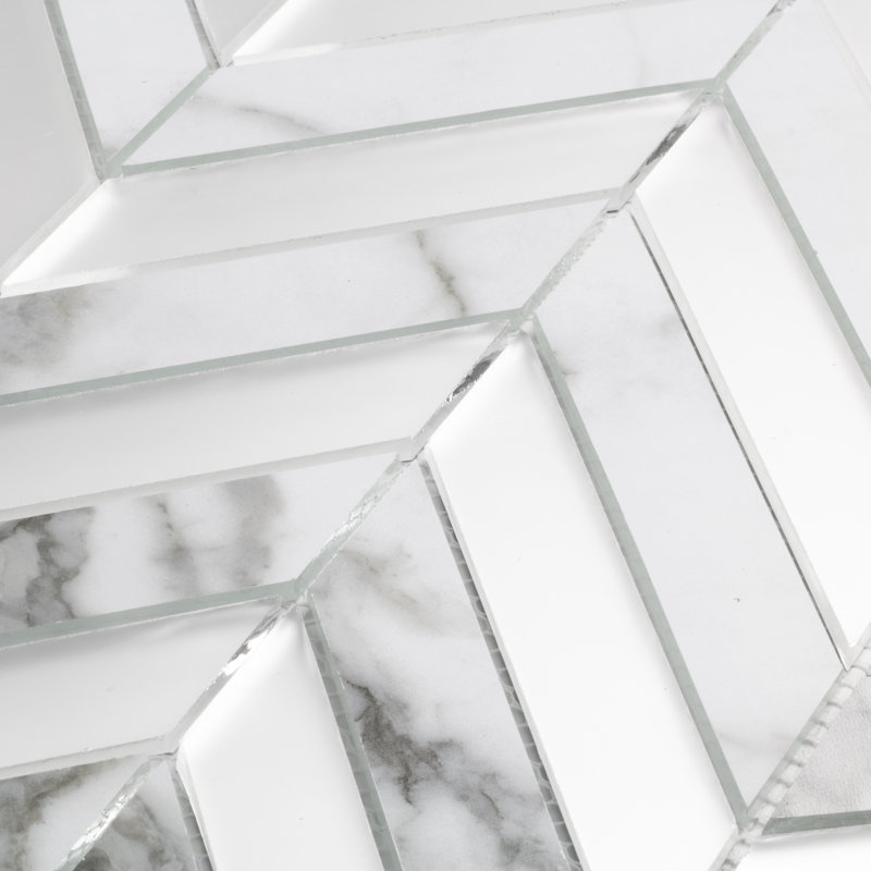 Musico 1 in. x 4 in. Look Glass Straight Edge Herringbone Mosaic Decorative Kitchen & Bathroom Wall Tile