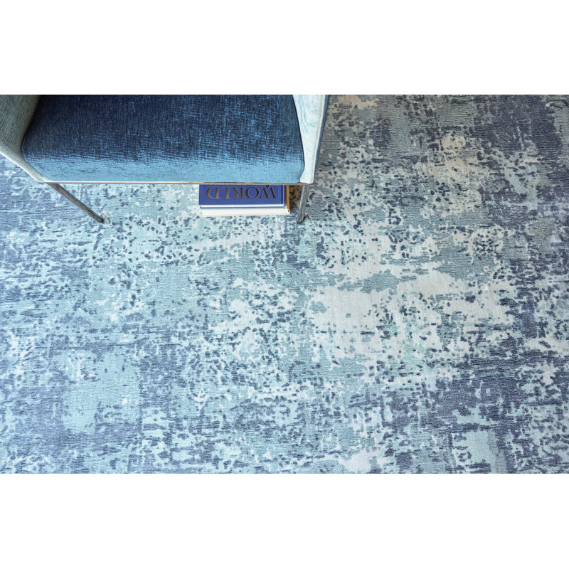 Laguna Abstract Hand-Loomed Blue Area Rug, Rectangle 12' x 15', Light Blue