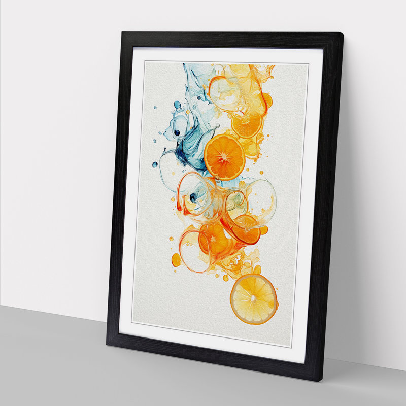 Citrus Fruits Gestural - Single Picture Frame Print on Wood, Black Framed, 46cm H x 34cm W x 2cm D