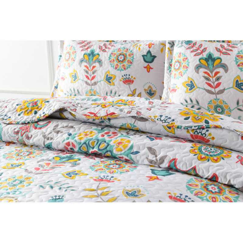 Ensemble de courtepointe réversible Bohemian Floral, Courtepointe pour lit grand + deux taies décorati