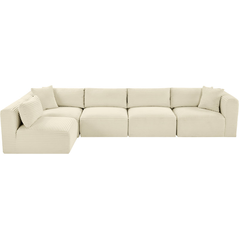 Canapé modulaire en L Carmean Performance, Velours côtelé texturé crème, 3 sans accoudoirs, 2 en coin