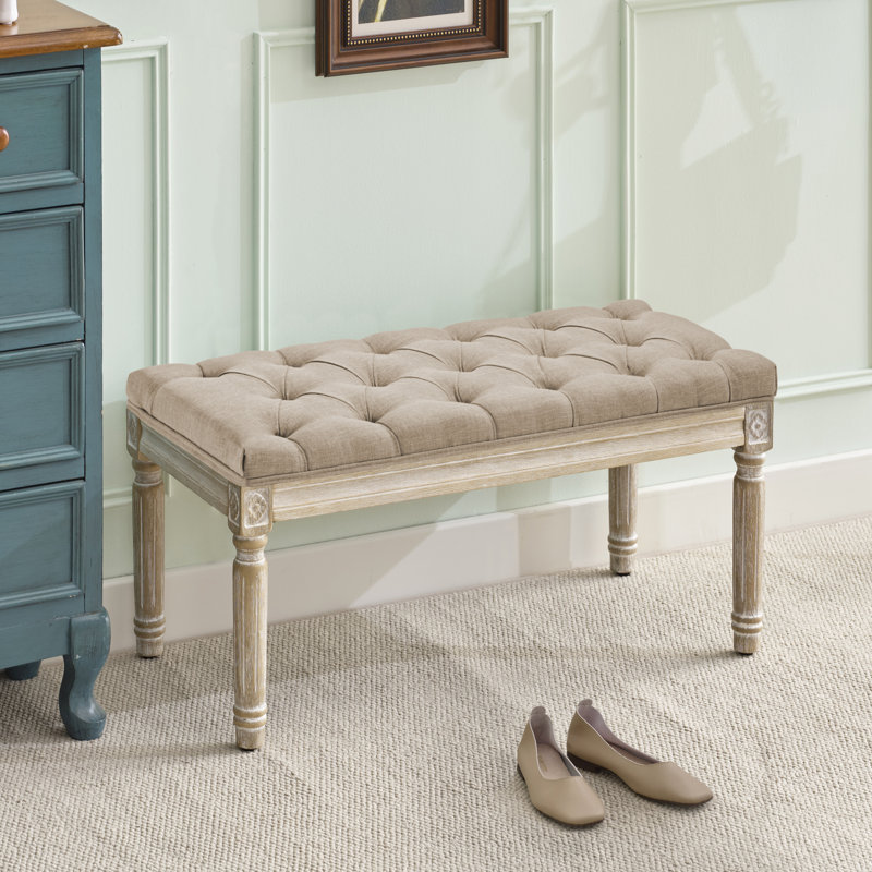 Boswick Linen Upholstered Bench, Light Brown, 31.5" 