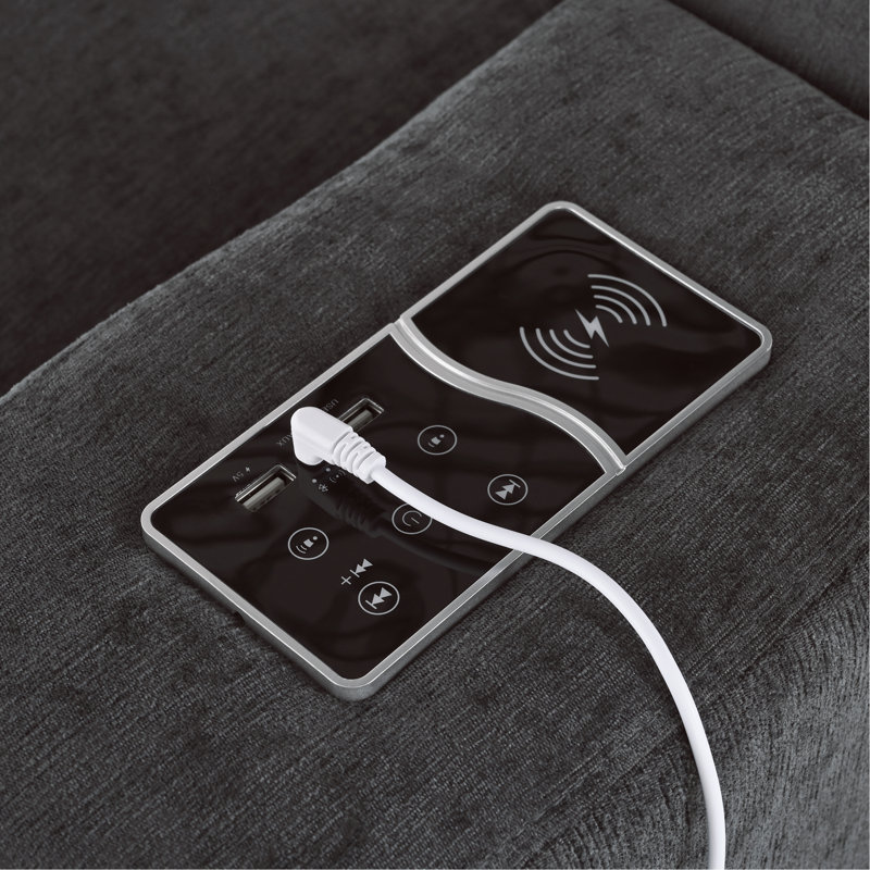 Canapé modulaire rembourré avec espace de rangement, ports de charge USB, charge sans fil et haut-parleur Bluetooth intégré dans les bras, canapé modulaire pour le salon.