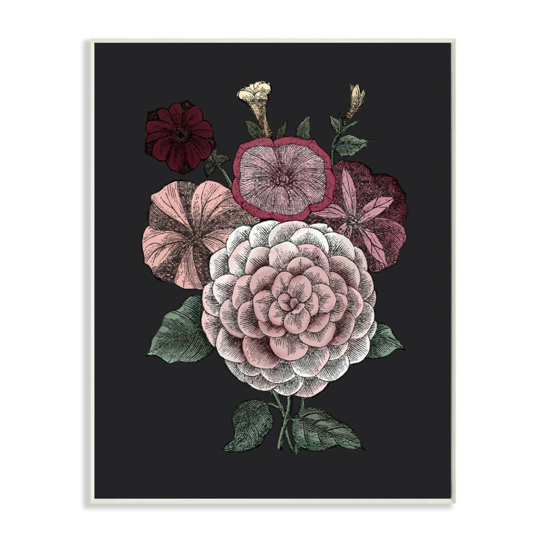 « rose », reproduction d’art sur fond noir par le samedi soir, impression, Plaque en bois blanche