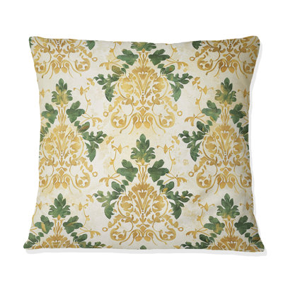 Gold Green Damask Glamour I - Damask Pillow