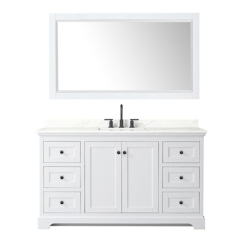 Avery 48'' Single Bathroom Vanity with Marble Top, White Cultured Marble, White, Brushed Gold