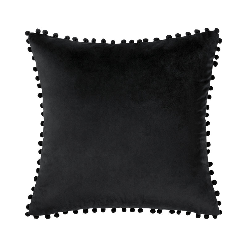 Coussin Silky Velvet Series Pom-poms, Carré 22 po, Vert, Housse de coussin et insert