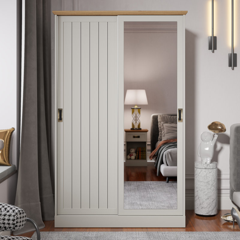 Erison 2 Door Sliding Wardrobe with Mirror, Light Grey