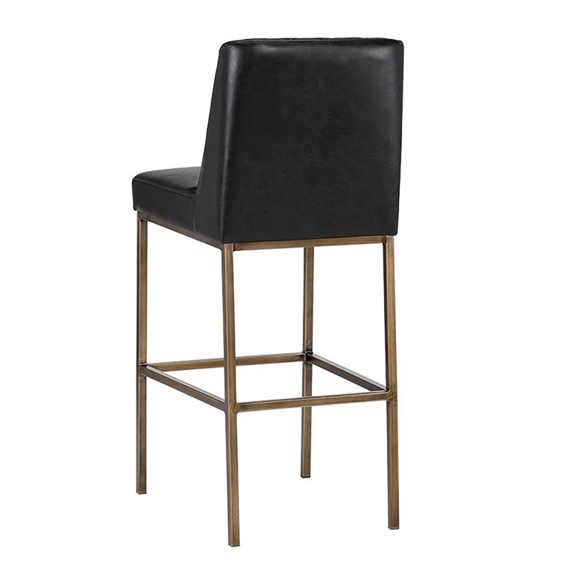 5West Upholstered Stool with Metal Frame, Black Faux Leather, Bar Stool (30" Seat Height)