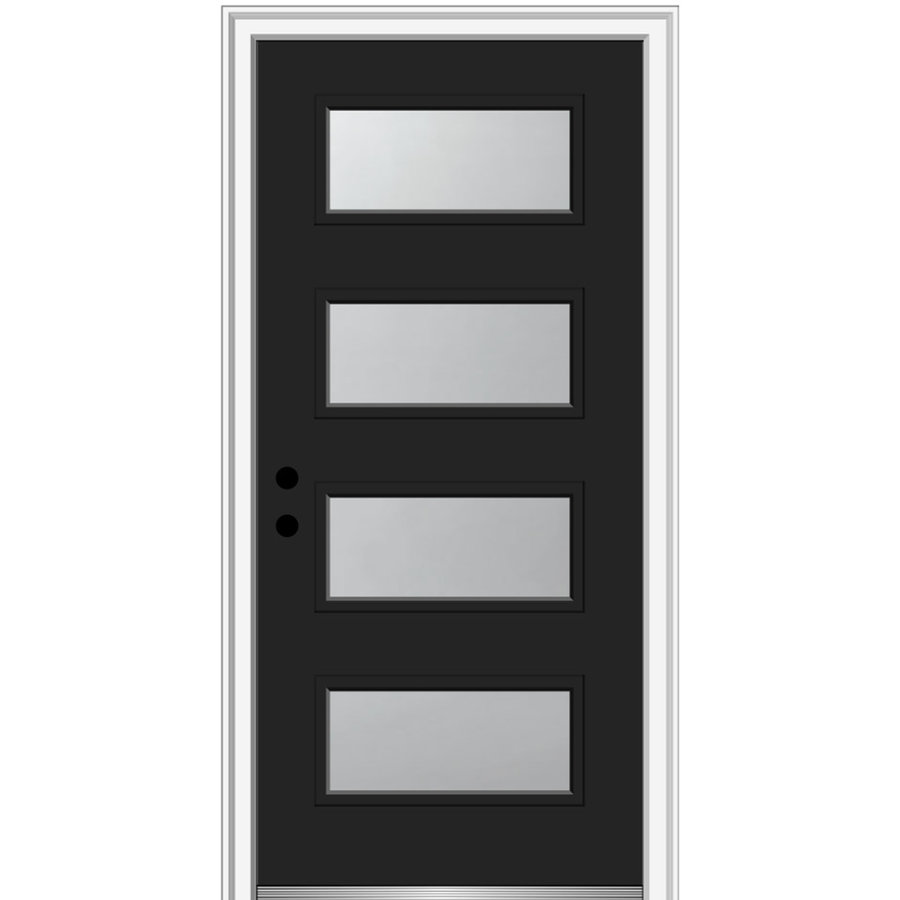 4-Lite Spotlight Frosted Glass Steel Painted Prehung Front Entry Door