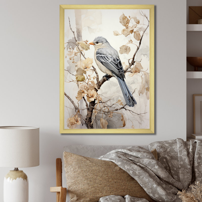 «Bird Silent Watcher V», reproduction d'art sur toile, Encadrement doré, H 20 po x l 12 po x P 1 po