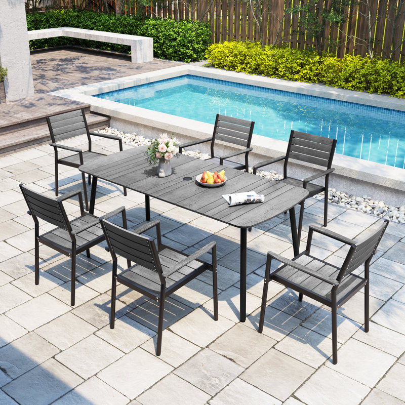 6 - Person Rectangular Outdoor Dining Set (Set of 7), Gray/Black