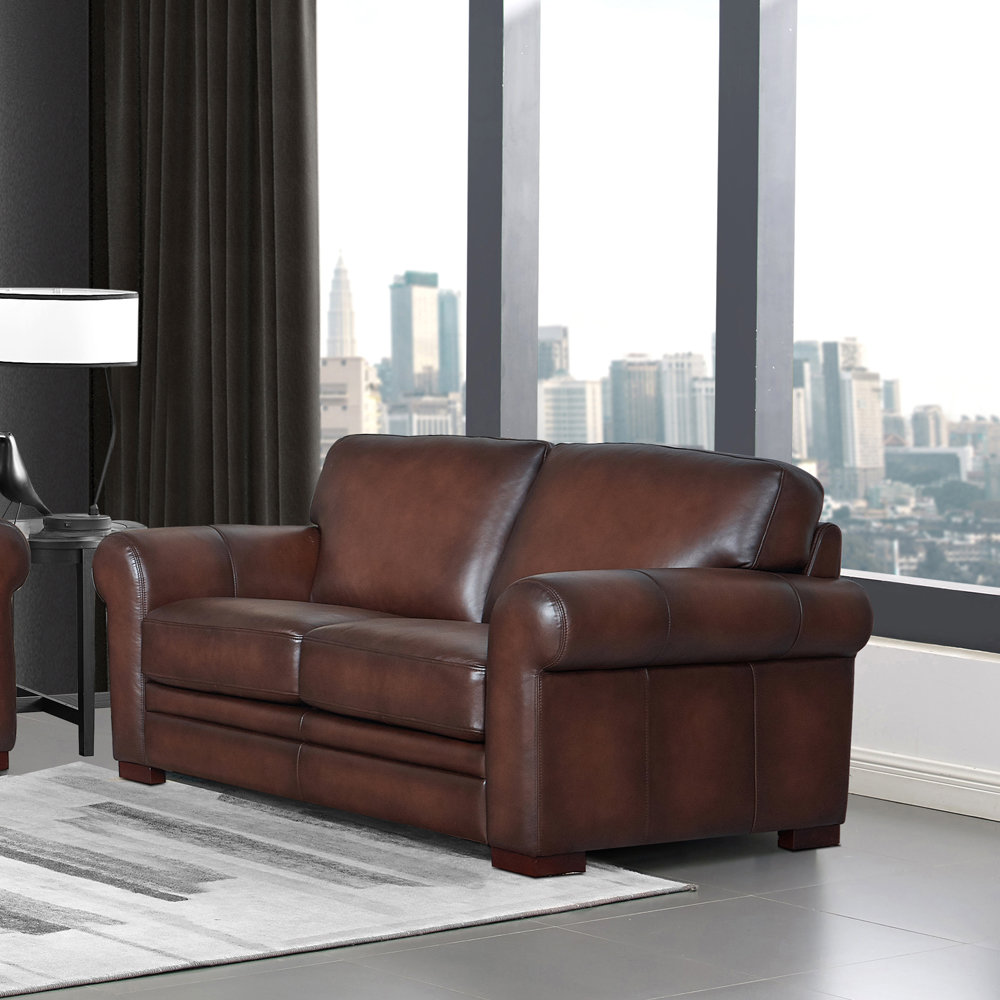 Brookfield 70'' Genuine Leather Rolled Arm Loveseat HYDELINE Upholstery 
