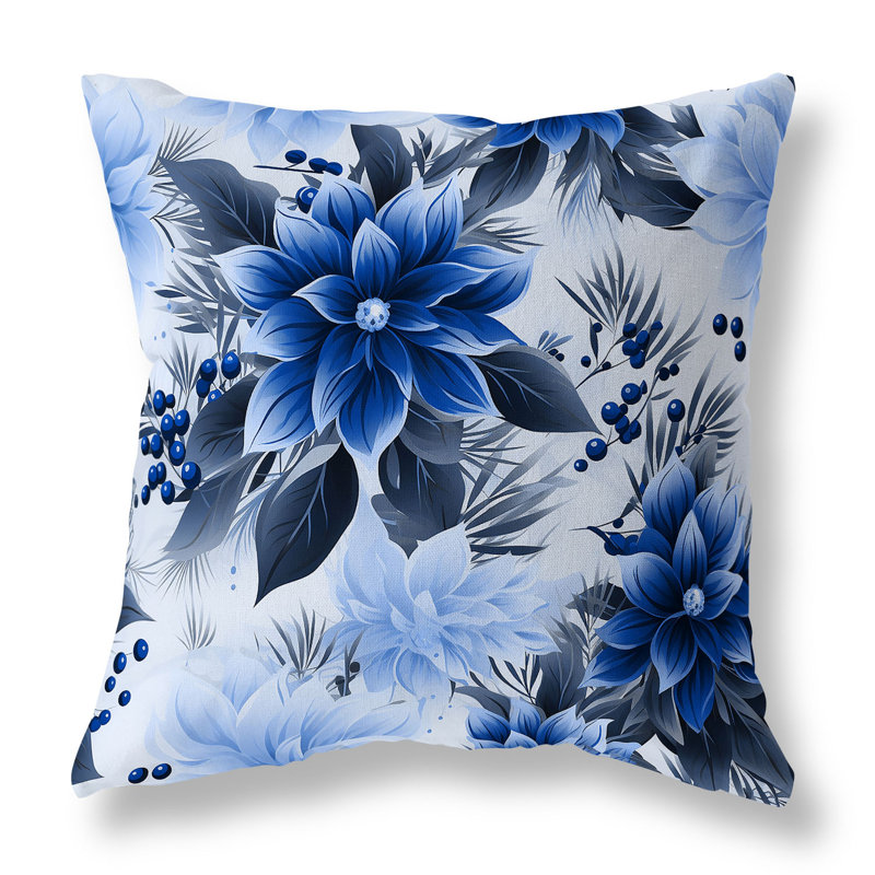 Coussin décoratif réversible Holiday, H 16 po x l 16 po, Floral gris / bleu