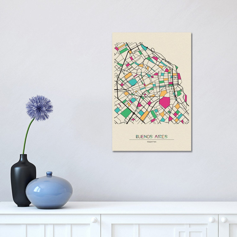 Buenos Aires, Argentina Map by Ayse Deniz Akerman - Wrapped Canvas Rectangle Print