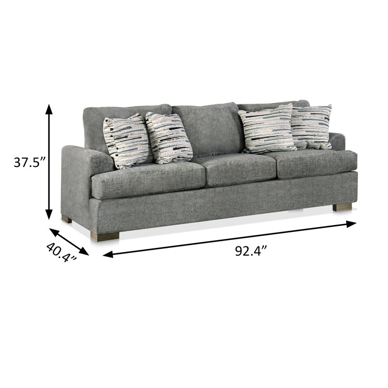 92.4" W Transitional Sofa, Gray, Gray