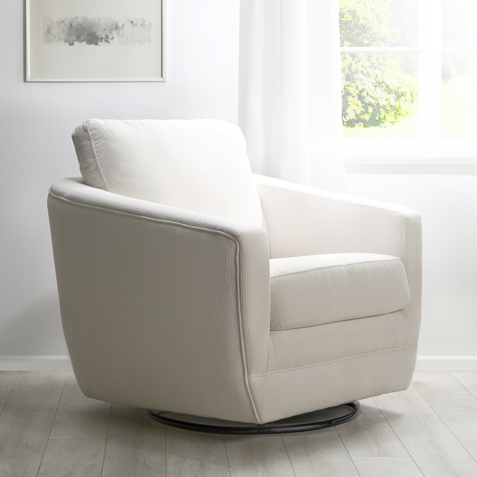Gogh Linen Swivel Glider, Ivory Corduroy